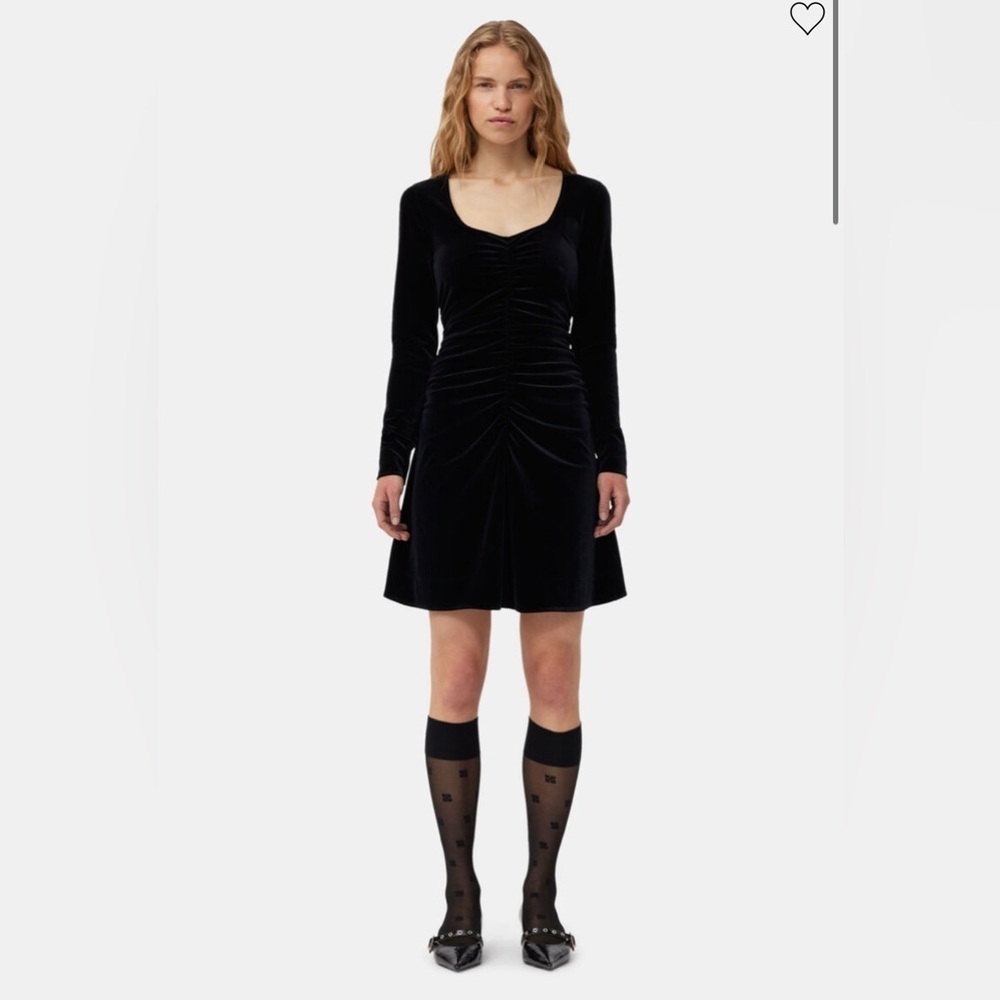 Ganni velvet jersey black mini dress NWT sz 38